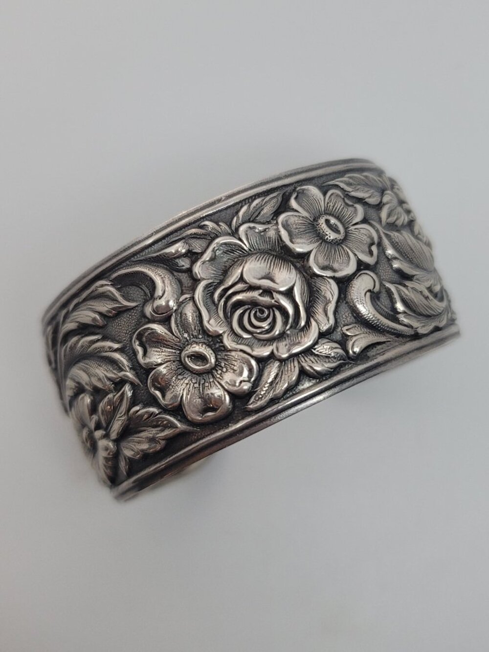 Vintage Repousse Sterling Floral Cuff by S. Kirk & Son